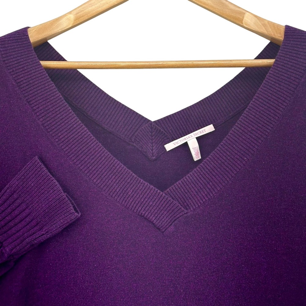 VICTORIA SECRET Purple V Neck Long Sleeve Sweater Top Cotton Viscose Cashmere L